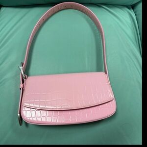 Pink Croc-Embossed Shoulder Bag